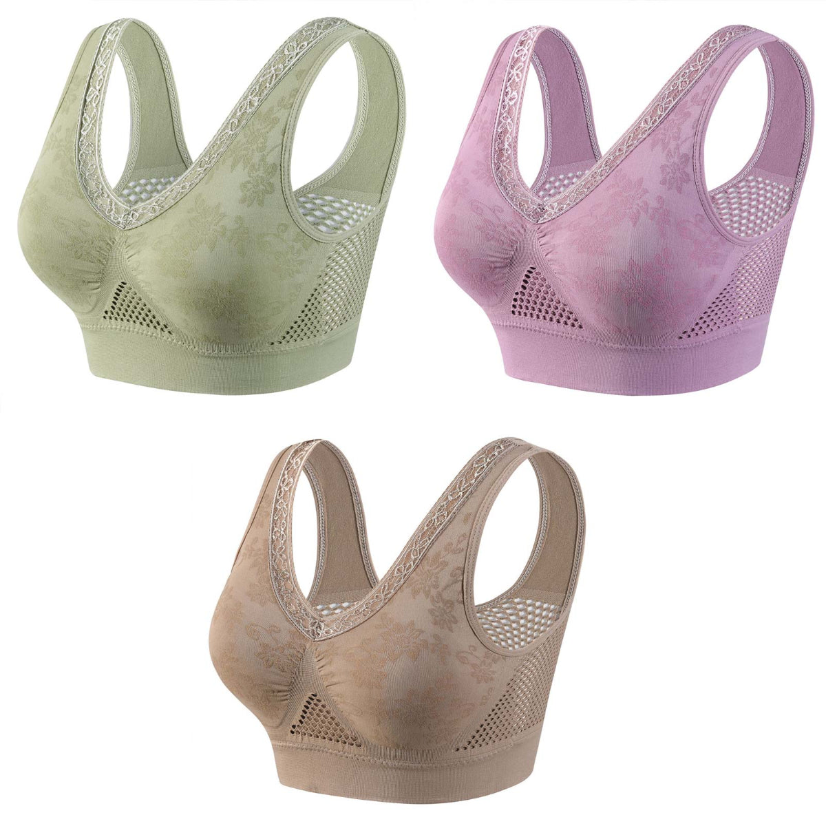 😍❤️40-120 kg【Balenie 3 kusov】✨ Bezdrôtová krajková podprsenka s vysokou podporou pre ženy
