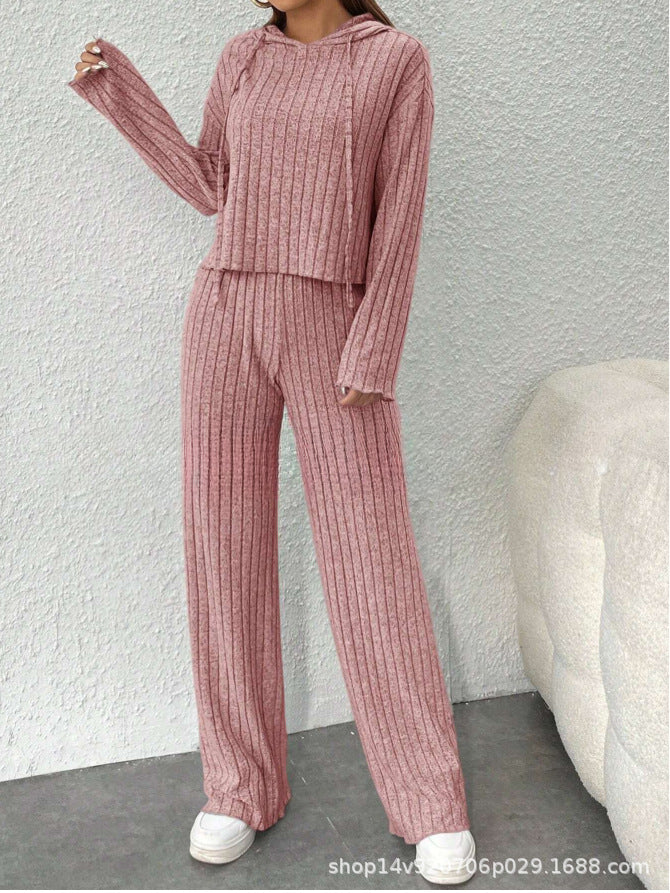 đ˘đ˘Sleva 50% đă40-90KGăDĂĄmskĂ˝ dvoudĂlnĂ˝ pletenĂ˝ top s kapucĂ a kalhoty se ĹĄirokĂ˝mi kalhotami