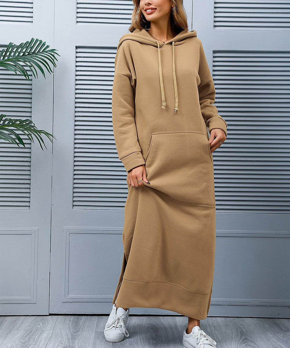 😍【S-5XL】Nowa, jesienno-zimowa, duża sukienka z kapturem, podszyta polarem, z dużymi kieszeniami.