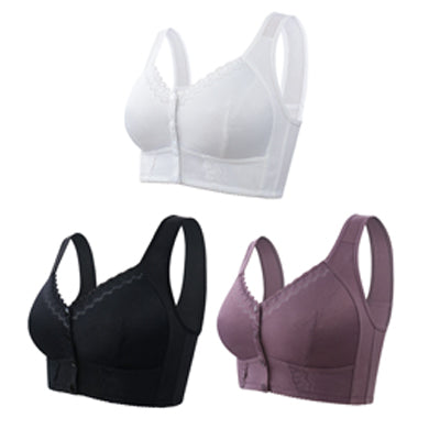 (3 szt)💕🎁【45kg-155kg】Oversized oddychający biustonosz z miękkiej bawełny, zapinany z przodu na guziki --3901375