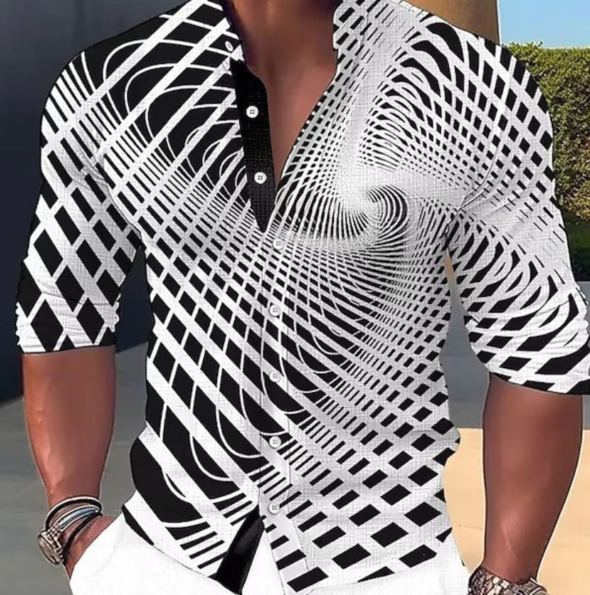 👔【S-6XL】Męska modna, casualowa koszula z długim rękawem i nadrukiem cyfrowym 3D
