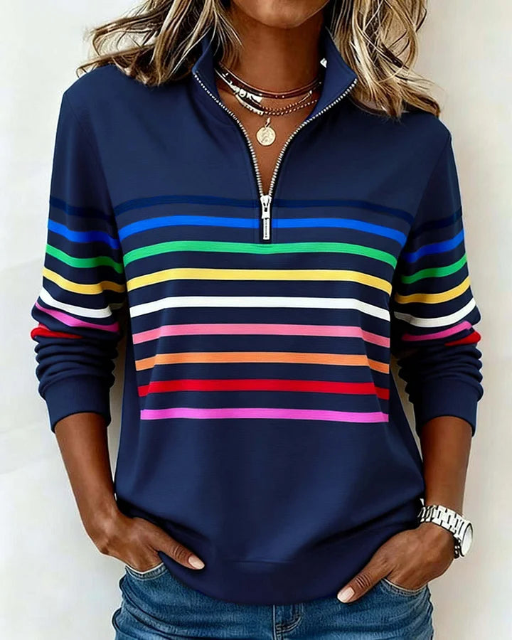 😀👗 【S-5XL】Moderna majica s duginim prugama i ovratnikom s polu-patent zatvaračem