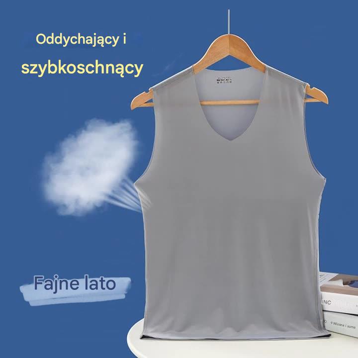 ❄️🆒【Kup 3, otrzymaj 2 gratis – razem 5 sztuk 🔥】【L–5XL】Letni męski podkoszulek z jedwabiu lodowego, bezszwowy, cienki fason, duże rozmiary