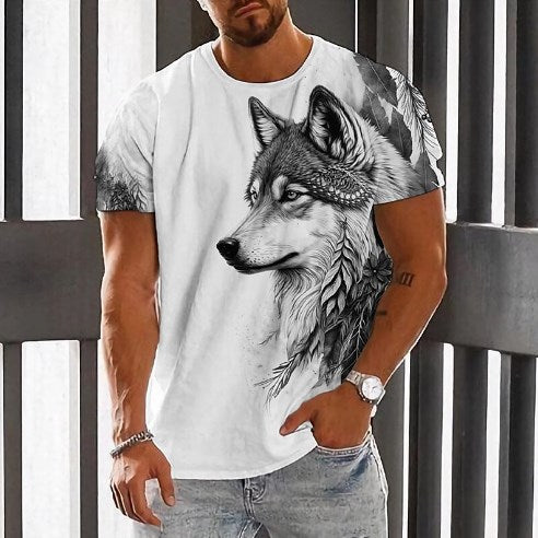 👕👕【2XS-6XL】Letní novinka 2025 Pánské ležérní sportovní tričko Wolf s 3D potiskem, krátký rukáv, velká velikost