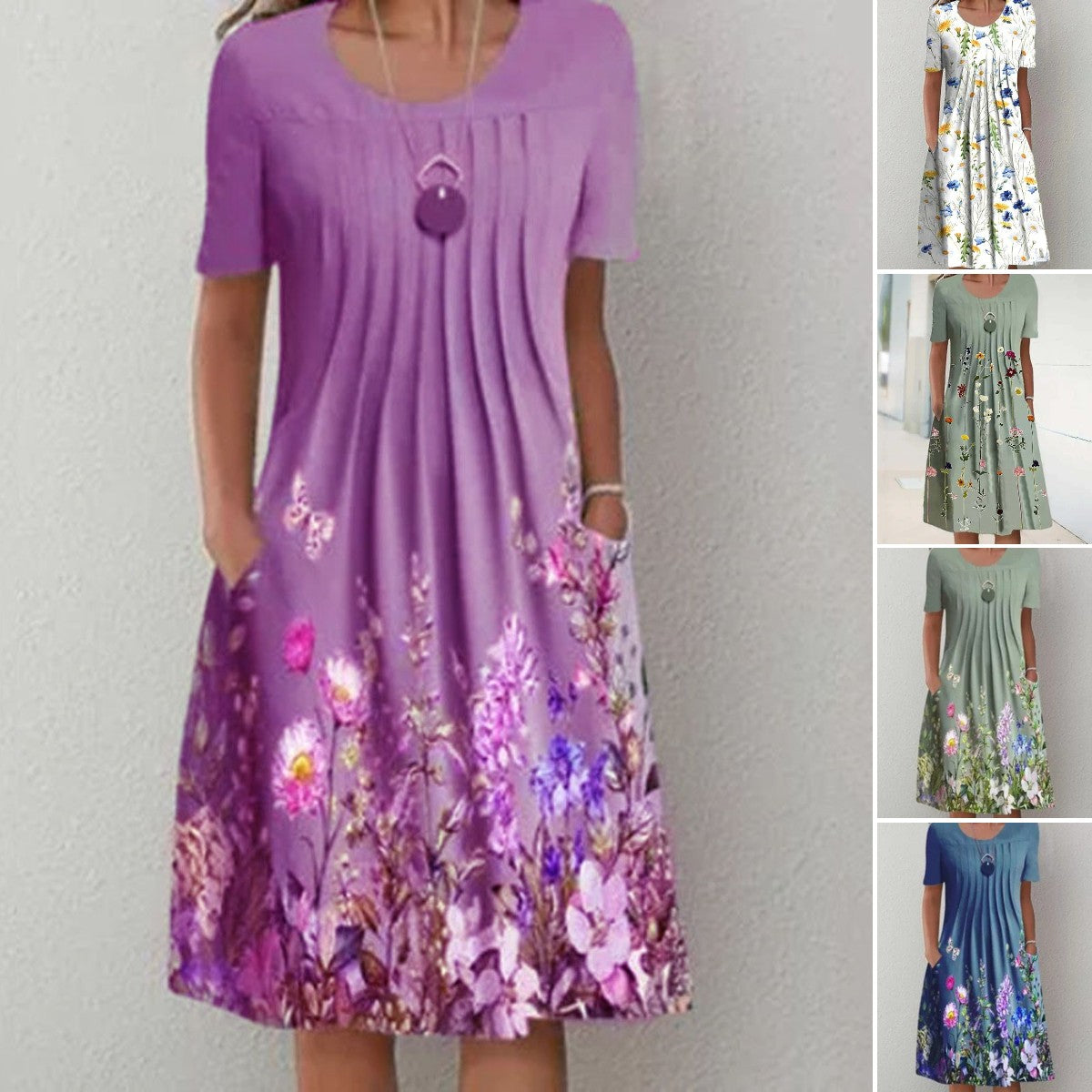 😍🦋【40-100KG】2025, primavara si vara, noua moda rochie imprimata pentru dama cu gat rotund
