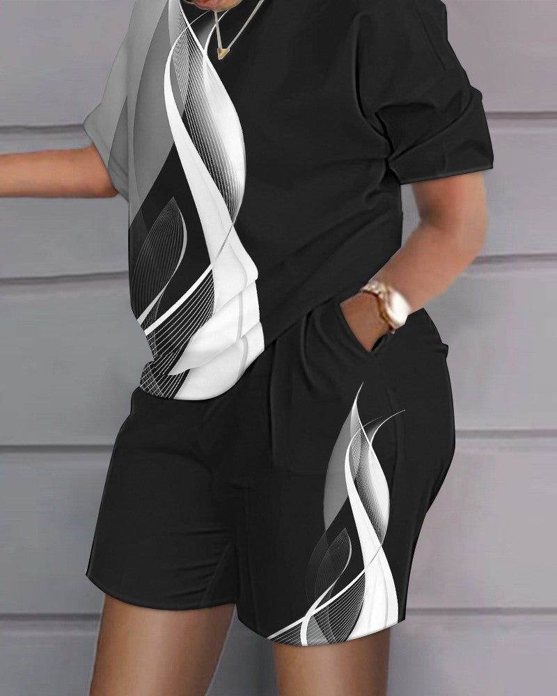 😍【S-4XL】 Modny damski garnitur casual w stylu hip-hop (top + spodenki) -Przyjemna bawełniana tkanina