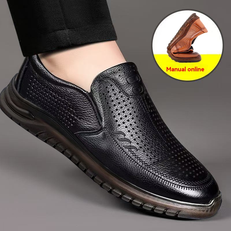 👞【39-44】Wysokiej jakości skórzane buty biznesowe, oddychające, puste, lato 2025, modne codzienne skórzane buty