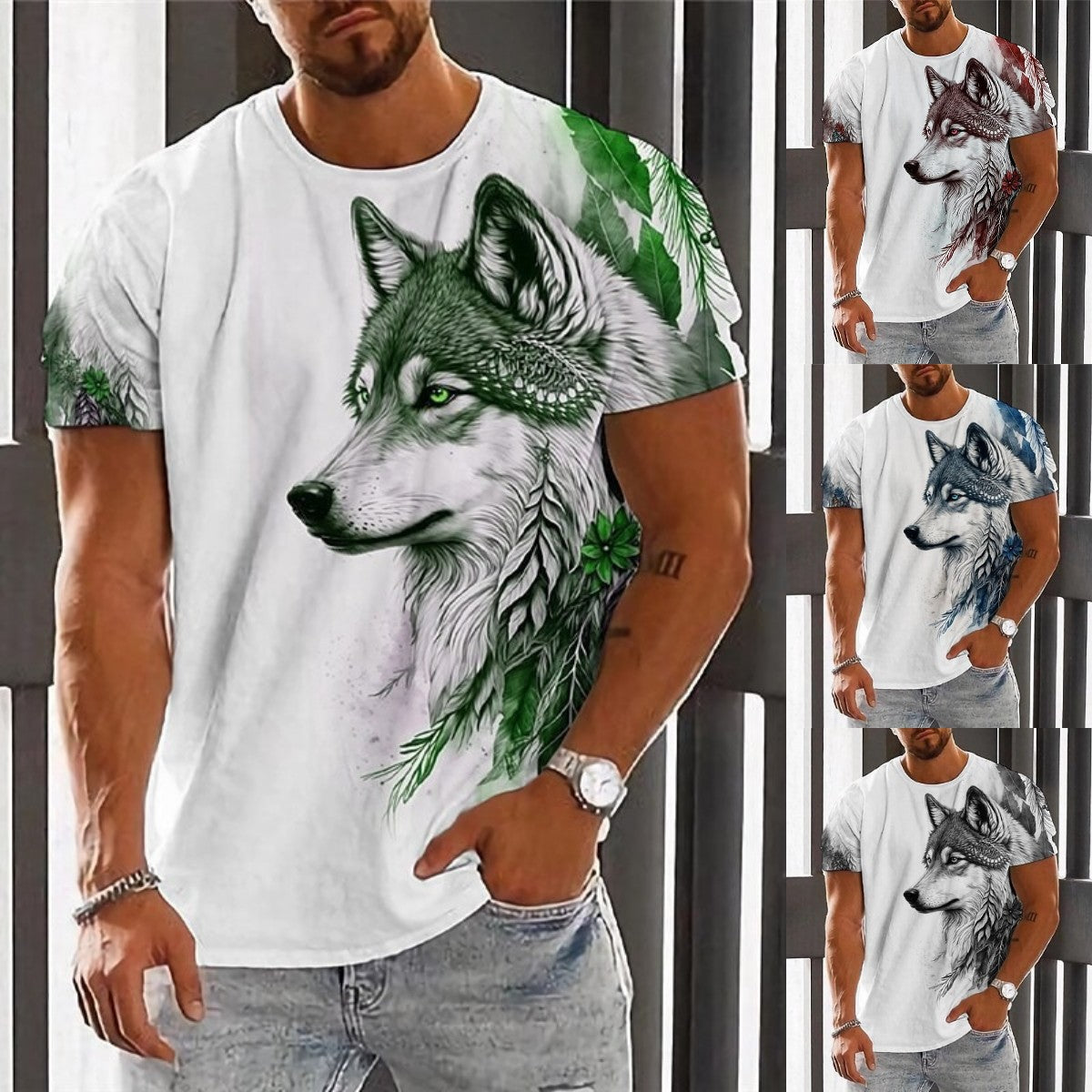 👕👕【2XS-6XL】Letní novinka 2025 Pánské ležérní sportovní tričko Wolf s 3D potiskem, krátký rukáv, velká velikost