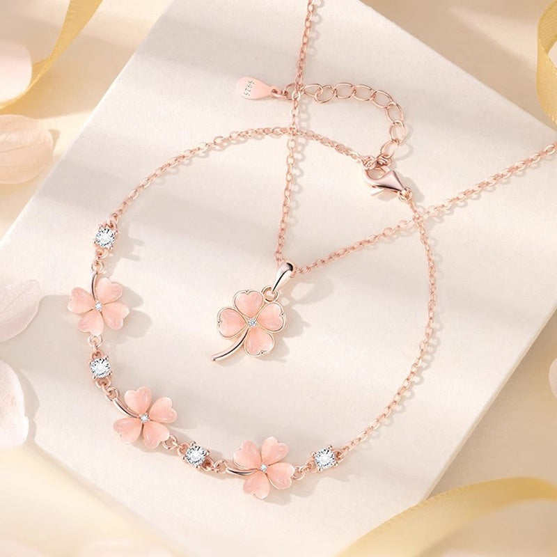 🎁【Kup 1, a 1 dostaniesz gratis】💖【Naszyjnik + Bransoletka】🍀💎Zestaw naszyjnika i bransoletki ze srebra 925 z czterolistną koniczyną