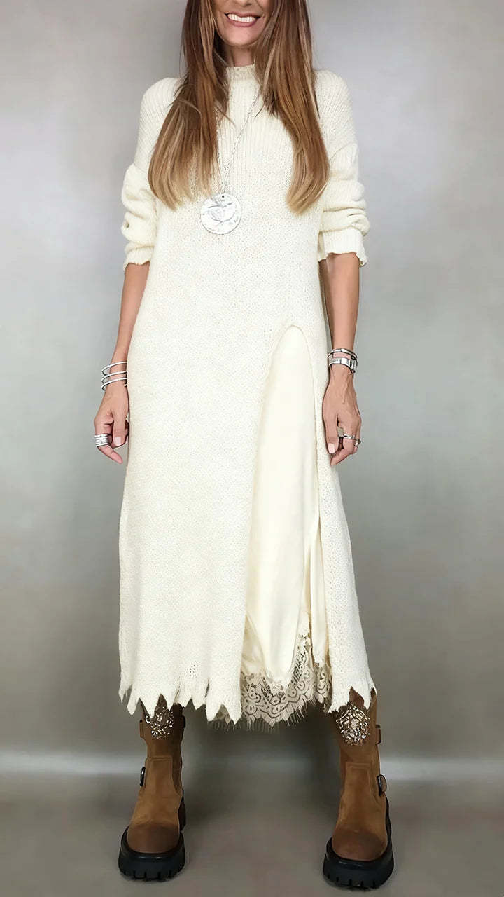 【XS-3XL】👗Nuevo conjunto de encaje, diseño con aberturas, estilo suéter, conjunto de dos piezas vestido-suéter con tirantes y abertura