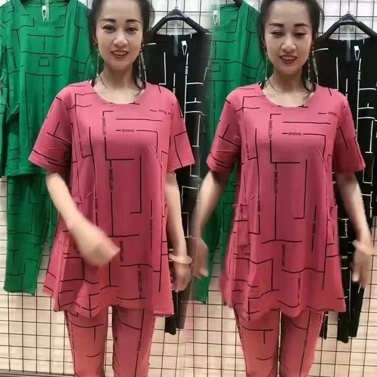 【Top + Spodnie】🔥🔥Krótki damski garnitur z krótkim rękawem, nowy styl 2025, swobodny, dla kobiet w średnim i starszym wieku