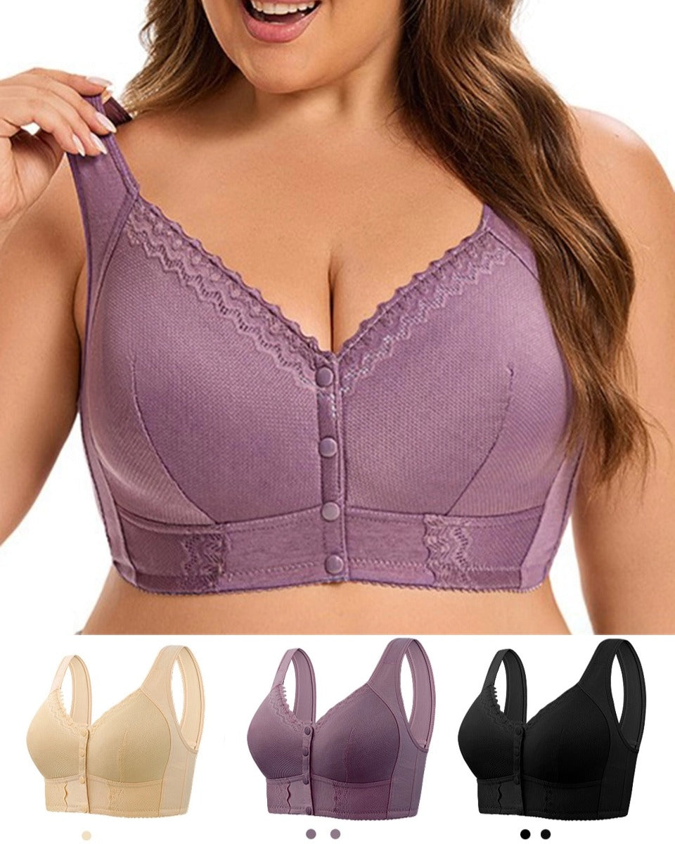 (3 szt)💕🎁【45kg-155kg】Oversized oddychający biustonosz z miękkiej bawełny, zapinany z przodu na guziki --3901375