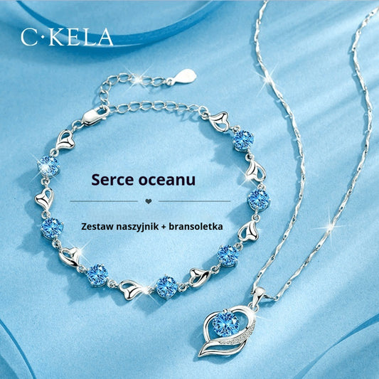 ✨✨【Kup 1, a 1 otrzymasz gratis】💎Serce oceanu 925 srebro bransoletka + naszyjnik zestaw