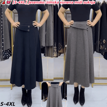 👗🎀【S-4XL】Jesensko/zimska vunena midi suknja