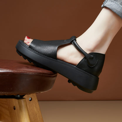 🔥👡【35-40】Sandale romane cu gură de pește din piele naturală, cu talpă groasă, în stil retro, noi, pentru vara 2025.