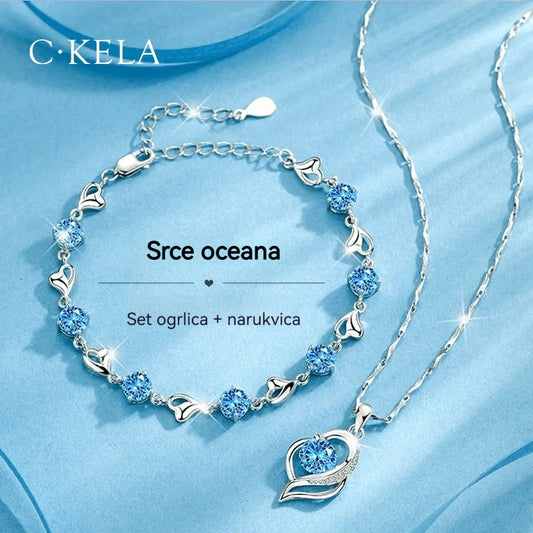 ✨✨【Kupite jedan, dobijte jedan gratis】💎💎Komplet narukvice i ogrlice od 925 srebra s motivom oceanskog srca