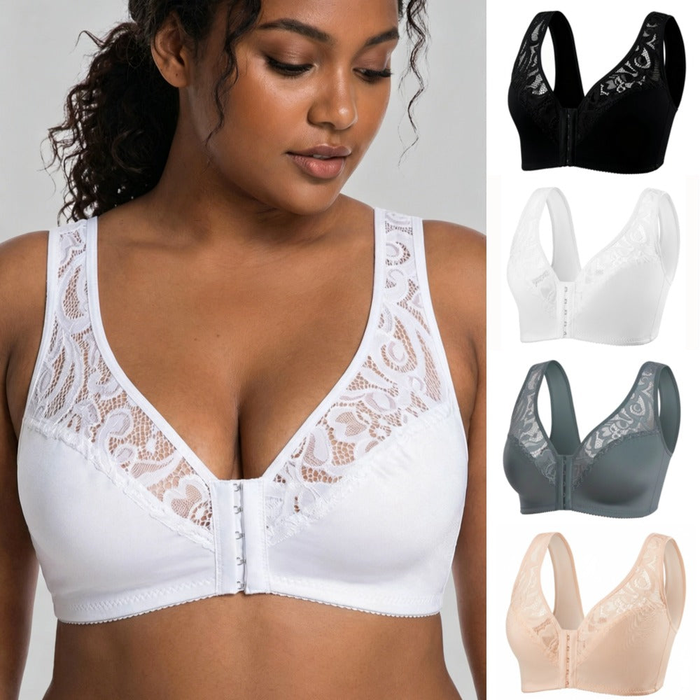 💖Vrijemenski najniža cijena【Set od 3 dijela】【L-4XL】😍🩲Plus size push-up grudnjak, prekrasna čipka, push-up i šuplji dizajn, kopčanje sprijeda