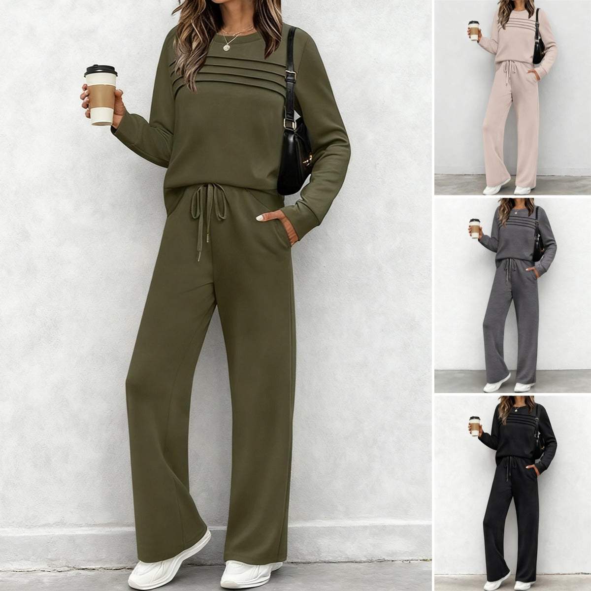 【🥇Skvělá nabídka】🔥【S-3XL】Dámský módní ležérní sportovní oblek, vysoce kvalitní tričko s dlouhým rukávem a kalhoty z čisté bavlny