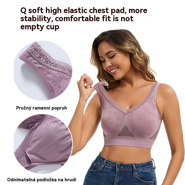 😍❤️40-120 kg【Balení 3 kusů】✨ Bezdrátová krajková podprsenka s vysokou podporou pro ženy