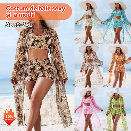 ☀️【Reducere pe timp limitat】👙【S-2XL】Bikini de damă din trei piese cu imprimeu sexy de înaltă calitate