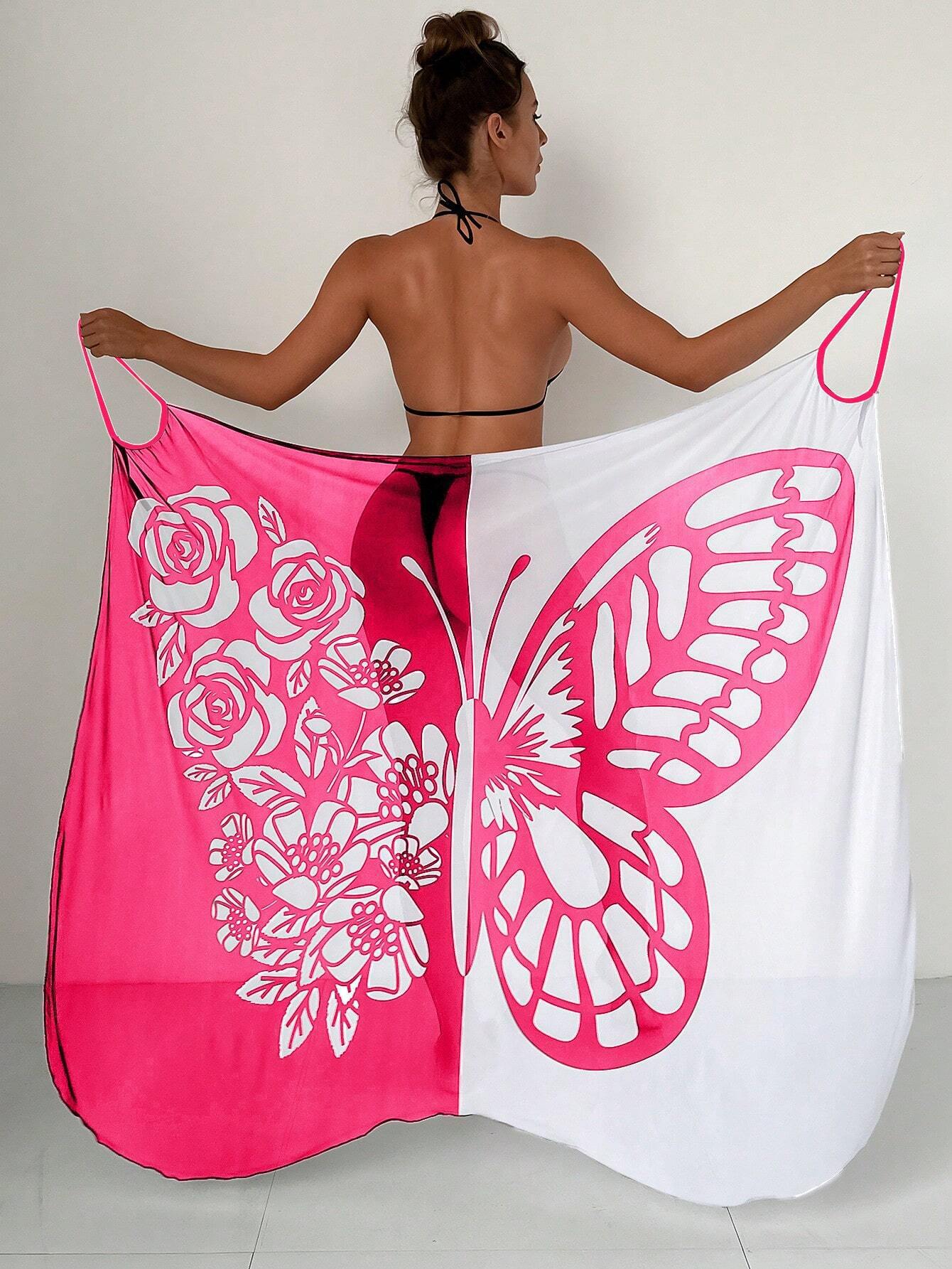 ✨【Nowy produkt ze zniżką】🦋🦋Nowe damskie szyfonowe narzutki przeciwsłoneczne z nadrukiem motyli na plażę 2025