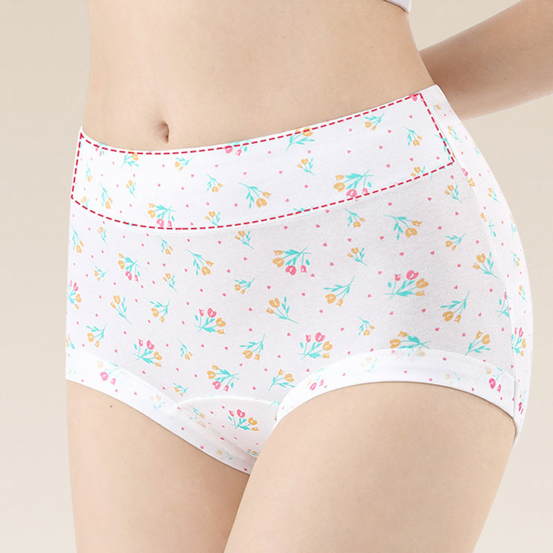 🌸【45-100KG】Bielizna damska z wysokim stanem, antybakteryjna, z czystej bawełny, z nadrukiem kwiatowym, w dużych rozmiarach