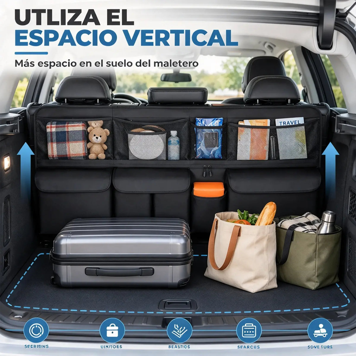 🚗 Organizador colgante para el maletero – ¡Libera espacio en el suelo del maletero y mantén todo organizado ✨📦