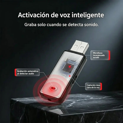 Grabadora de voz USB portátil de alta resolución con reducción de ruido.
