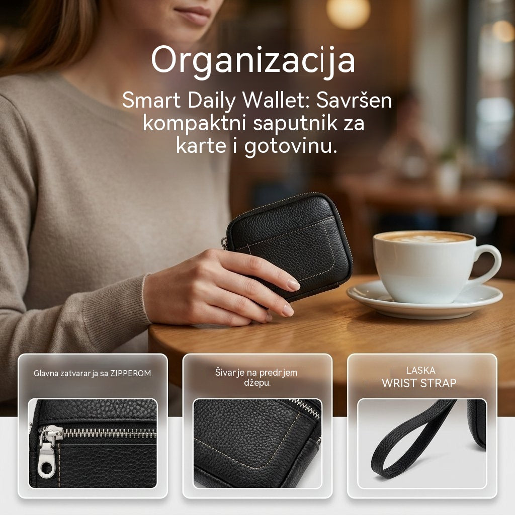 🌟 Mini četvrtasti držač za kartice s patentnim zatvaračem od prave kože