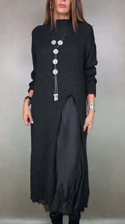 【XS-3XL】👗Nuevo conjunto de encaje, diseño con aberturas, estilo suéter, conjunto de dos piezas vestido-suéter con tirantes y abertura