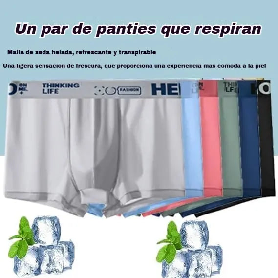 🧊【Compra 3 y obtén 3 gratis】Calzoncillos tipo bóxer de seda de hielo finos y transpirables para hombre