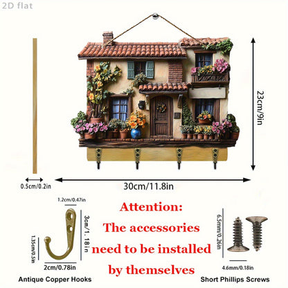 🏠Cârlig de chei cu pandantiv pentru verandă, decor din lemn, frumos cârlig de decor din lemn pentru casă