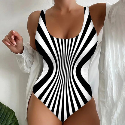 🥰【Snížení výprodejové ceny, časově omezená nabídka】🔥🔥【S~6XL】Sexy jednodílné plavky s pruhovaným vzorem -4072042