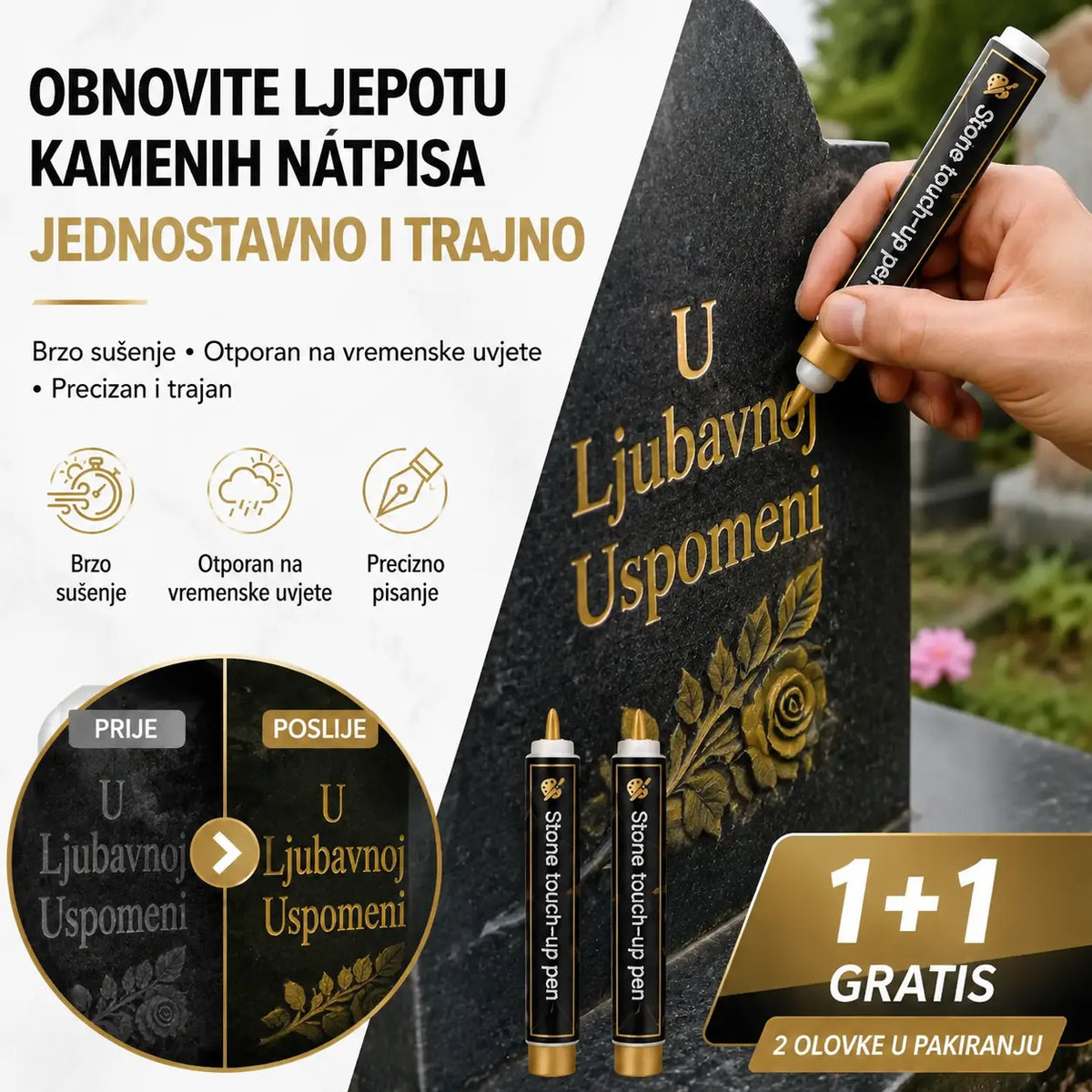 [Kupi 1, dobij 1 gratis] 🖍️ Vodootporan flomaster za popravke, otporan na blijeđenje, namijenjen za obnavljanje i ponovno bojenje natpisa na kamenim pločama.