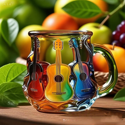 🎸🎵【Oferta limitowana】☕Kubek do kawy w kształcie gitary, malowany 3D, ręcznie robiony