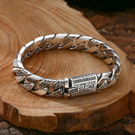💥【Gran oferta】🔥⭐Nueva pulsera retro de plata de ley 925 texturizada