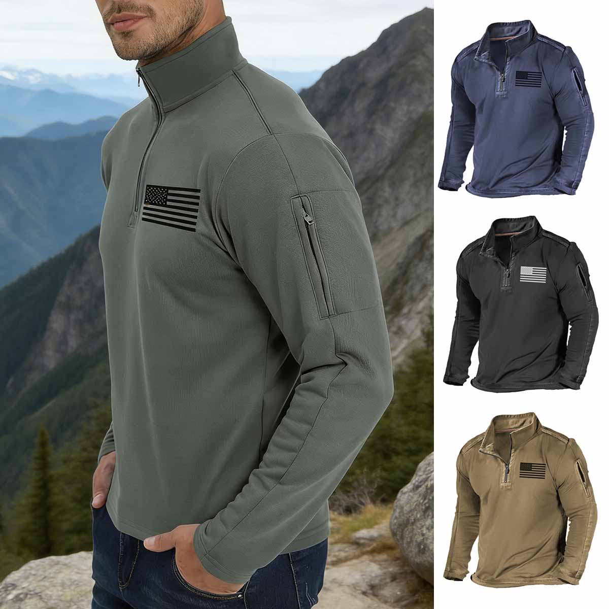 🎉【Sleva brzy končí】 Pánská outdoorová taktická mikina s kapucí, dlouhým rukávem, fleecovou podšívkou, kapsami na zip a polovičním límcem.