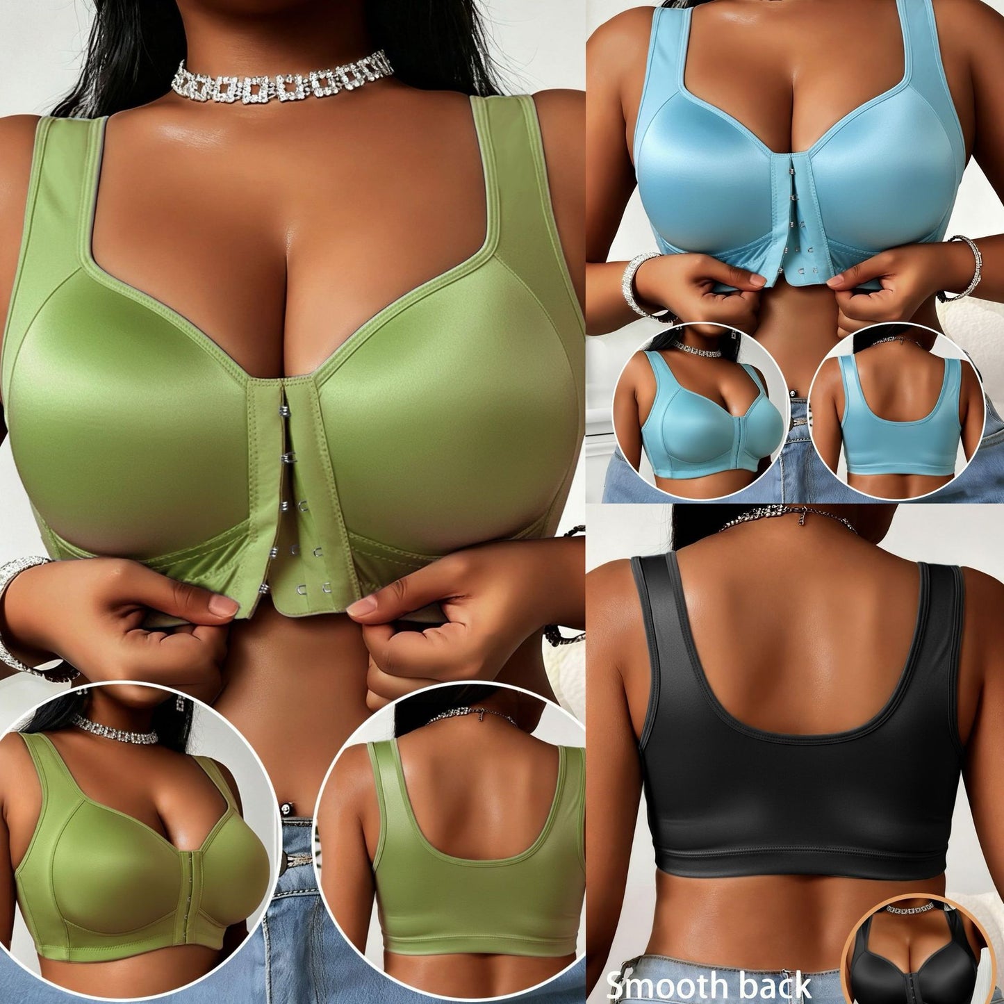 😍👙【3-balenie】【40-100 kg】Dámska push-up podprsenka bez kostíc pre väčšie veľkosti so zapínaním vpredu a úpravou proti prehýbaniu