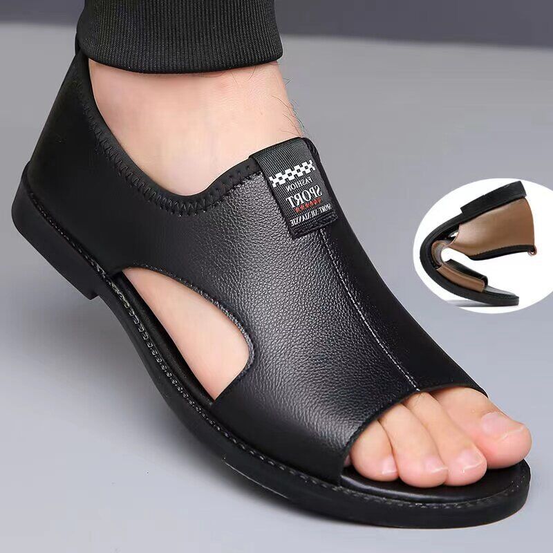 【38-44】Sandalias de verano para hombre 2026, de piel de vacuno transpirable, huecas y antideslizantes, estilo casual.