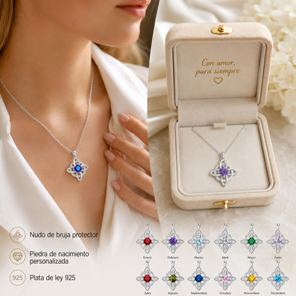 Collar místico de nudo de bruja con piedra de nacimiento 🔮💞 Protege a tus seres queridos
