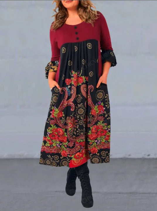 【S-5XL】👗2025 nowa, jesienna i zimowa sukienka na co dzień z długimi rękawami i nadrukiem w stylu retro
