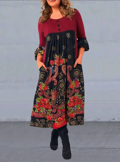 【S-5XL】👗2025 nowa, jesienna i zimowa sukienka na co dzień z długimi rękawami i nadrukiem w stylu retro