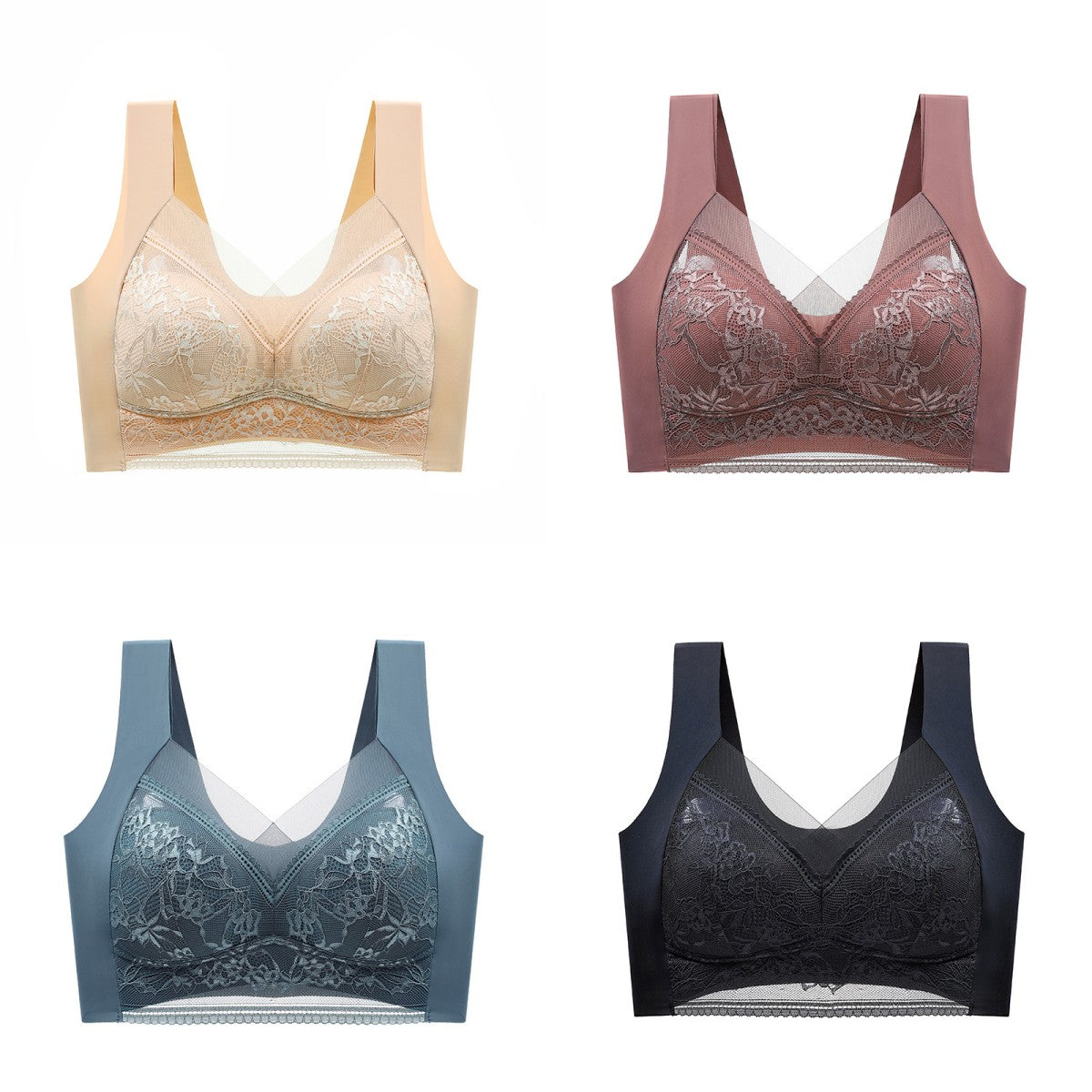 👙✨【Set od 4 dijela】Udoban ženski grudnjak bez šavova izrađen od elegantne čipke