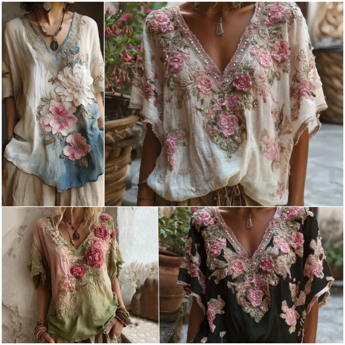 🌺 Elegancka koszulka z nadrukiem 3D i dekoltem w serek [S-4XL]