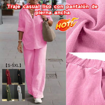 50%OFF✨🎀Traje casual liso con pantalón de pierna ancha (tallas S-5XL)