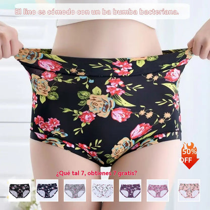 😍🔥【Conjunto de 7 piezas】💕【50-140KG】Ropa interior femenina cómoda de algodón puro antibacteriano, nuevo estilo estampado