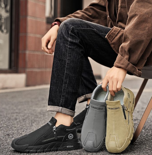 🔥【39-44】2025 nowe męskie modne buty codzienne z zamkiem błyskawicznym, antypoślizgowe i trwałe, odpowiednie do pracy, aktywności na świeżym powietrzu i ochrony