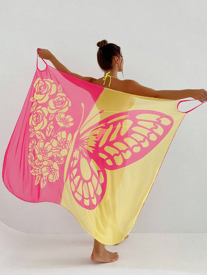 ✨【Nowy produkt ze zniżką】🦋🦋Nowe damskie szyfonowe narzutki przeciwsłoneczne z nadrukiem motyli na plażę 2025