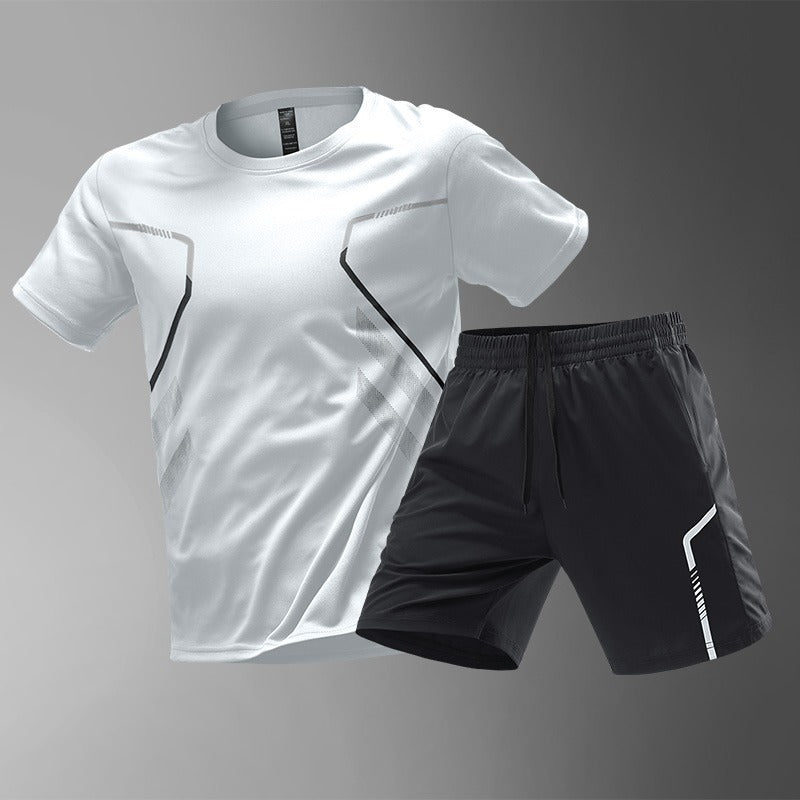 纯新品[M-5XL] Muško sportsko odijelo od 2 dijela od ledeno svilenog materijala koje se brzo suši - udobna majica kratkih rukava i kratke hlače