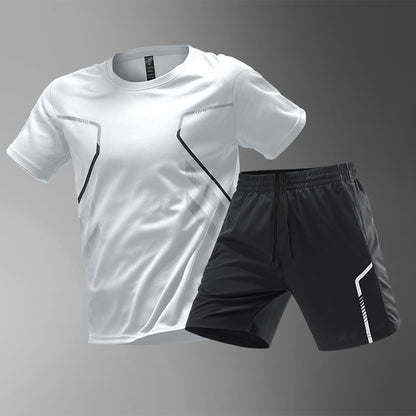 纯新品[M-5XL] Muško sportsko odijelo od 2 dijela od ledeno svilenog materijala koje se brzo suši - udobna majica kratkih rukava i kratke hlače